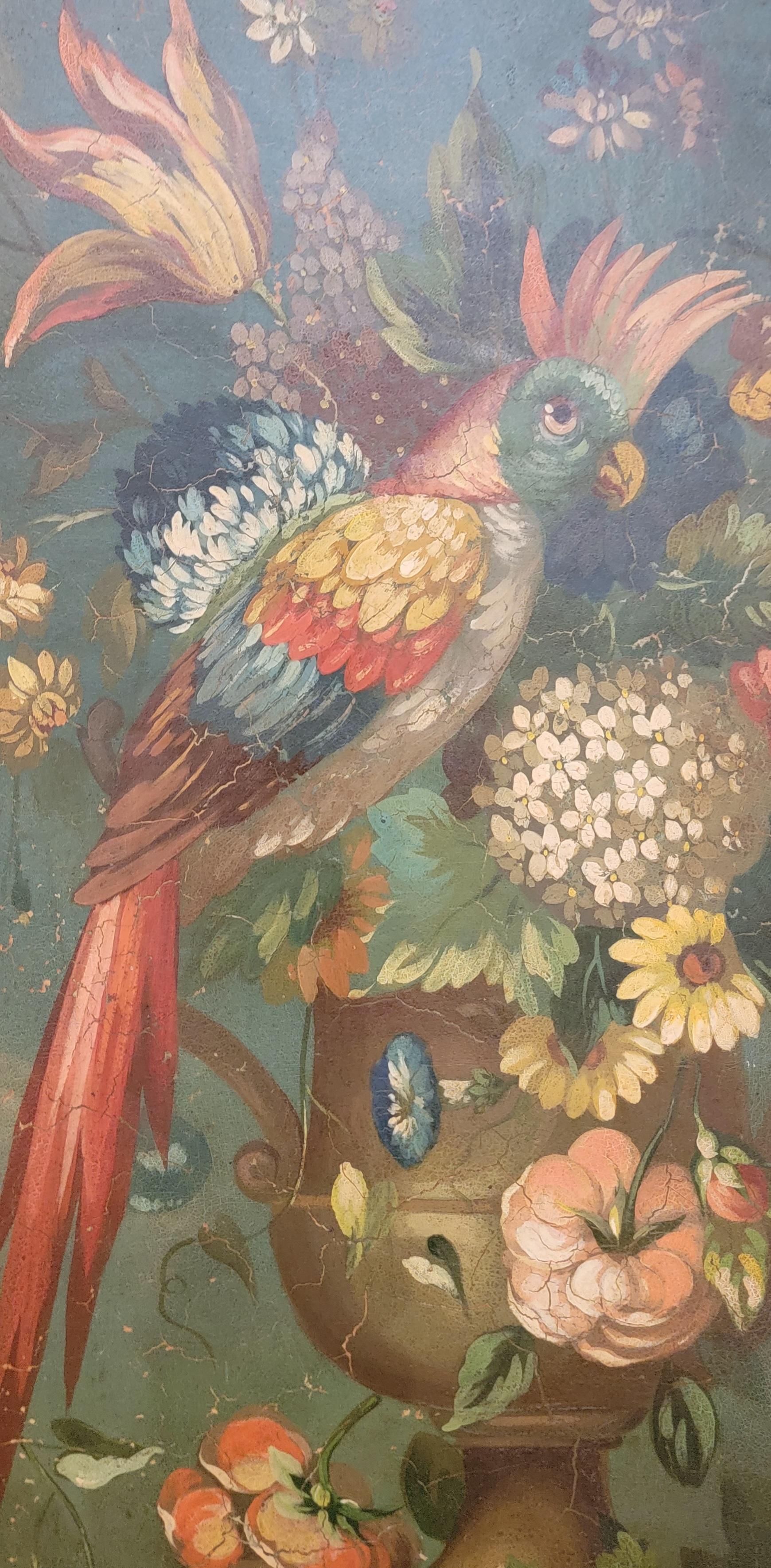 20th Century Floral & Parrot Wall Panels / Paintings 1920's For Sale