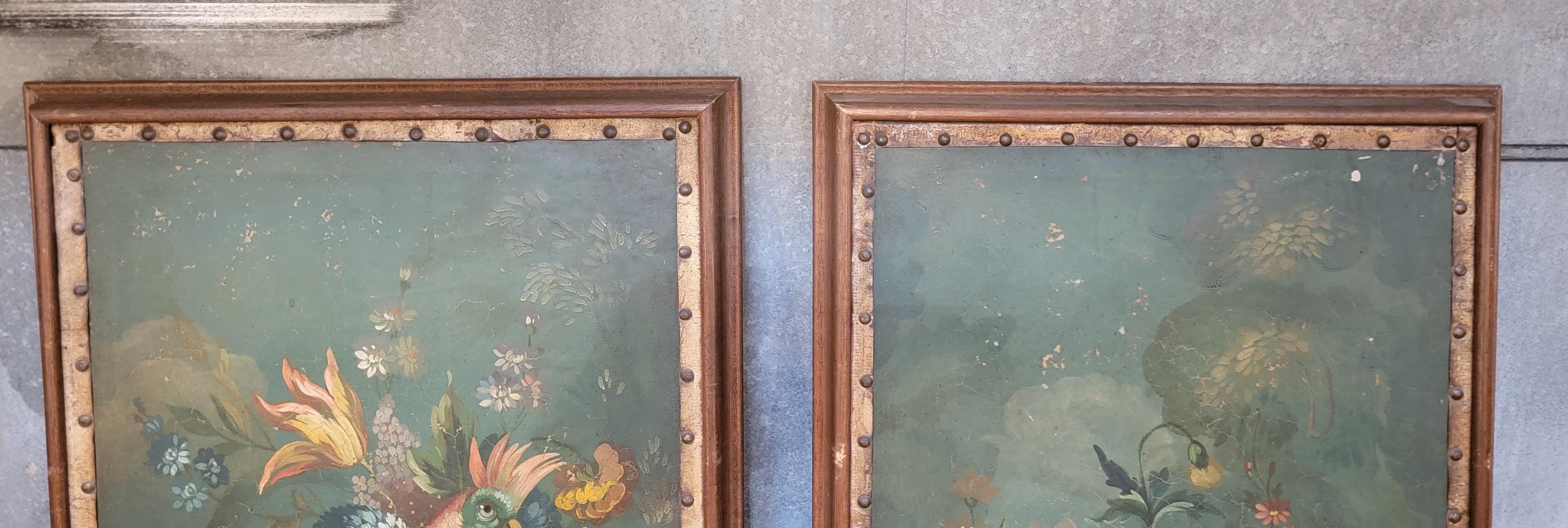 Floral & Parrot Wall Panels / Paintings 1920's For Sale 1