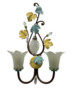 Paire d'appliques murales florentines en cristal à fleurs par Banci, Italie, années 1980