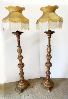 Pair Florentine Lamps Floor Light Carved Giltwood Baroque