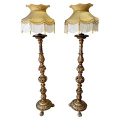 Pair Florentine Lamps Floor Light Carved Giltwood Baroque