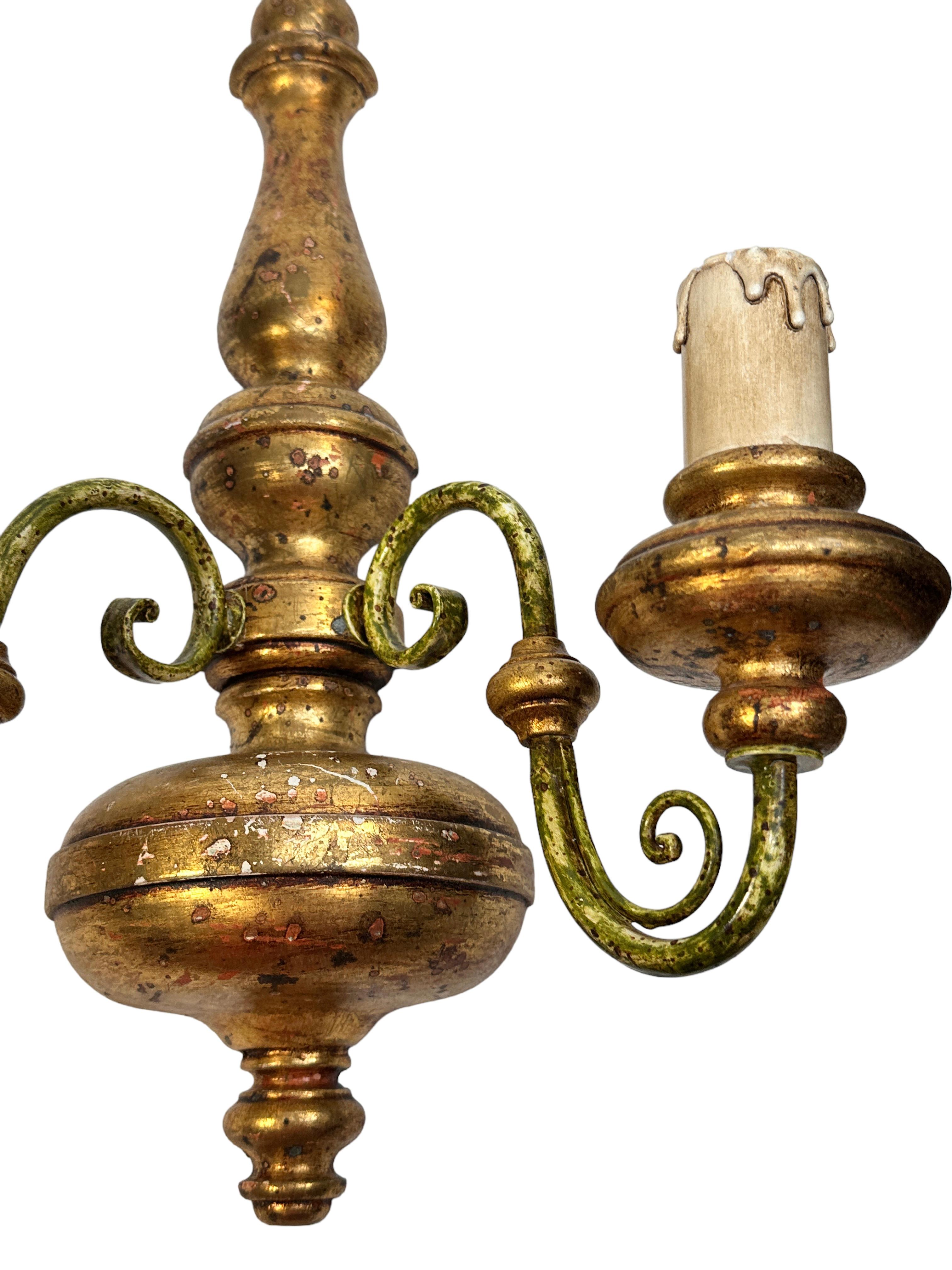 Metal Pair Florentine Tole Toleware Italian Gilt Wood Sconce, Italy, 1980s For Sale