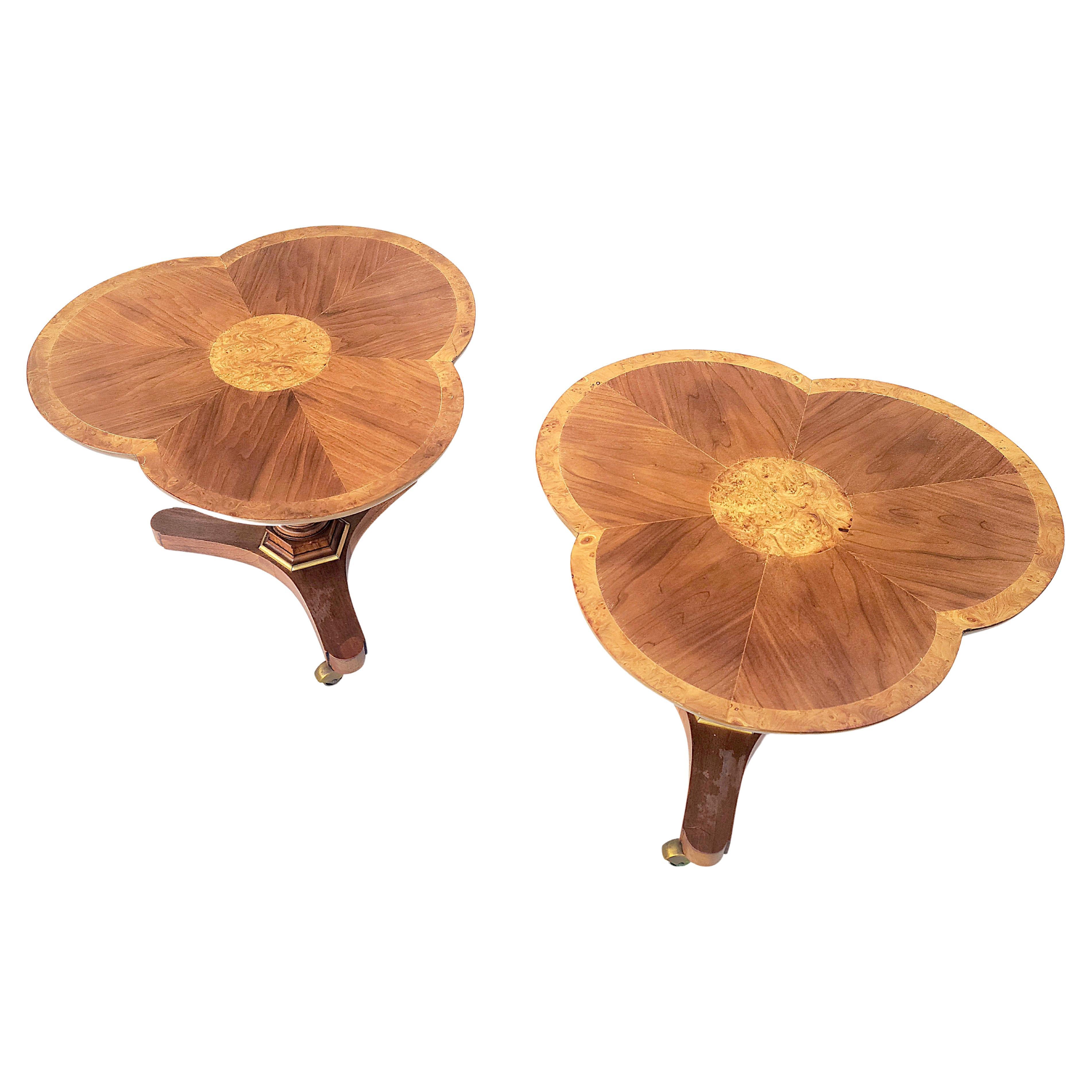 Pair Pansy Flower Gueridon Tables Walnut & Burl in the Style of Baker Furniture For Sale 4