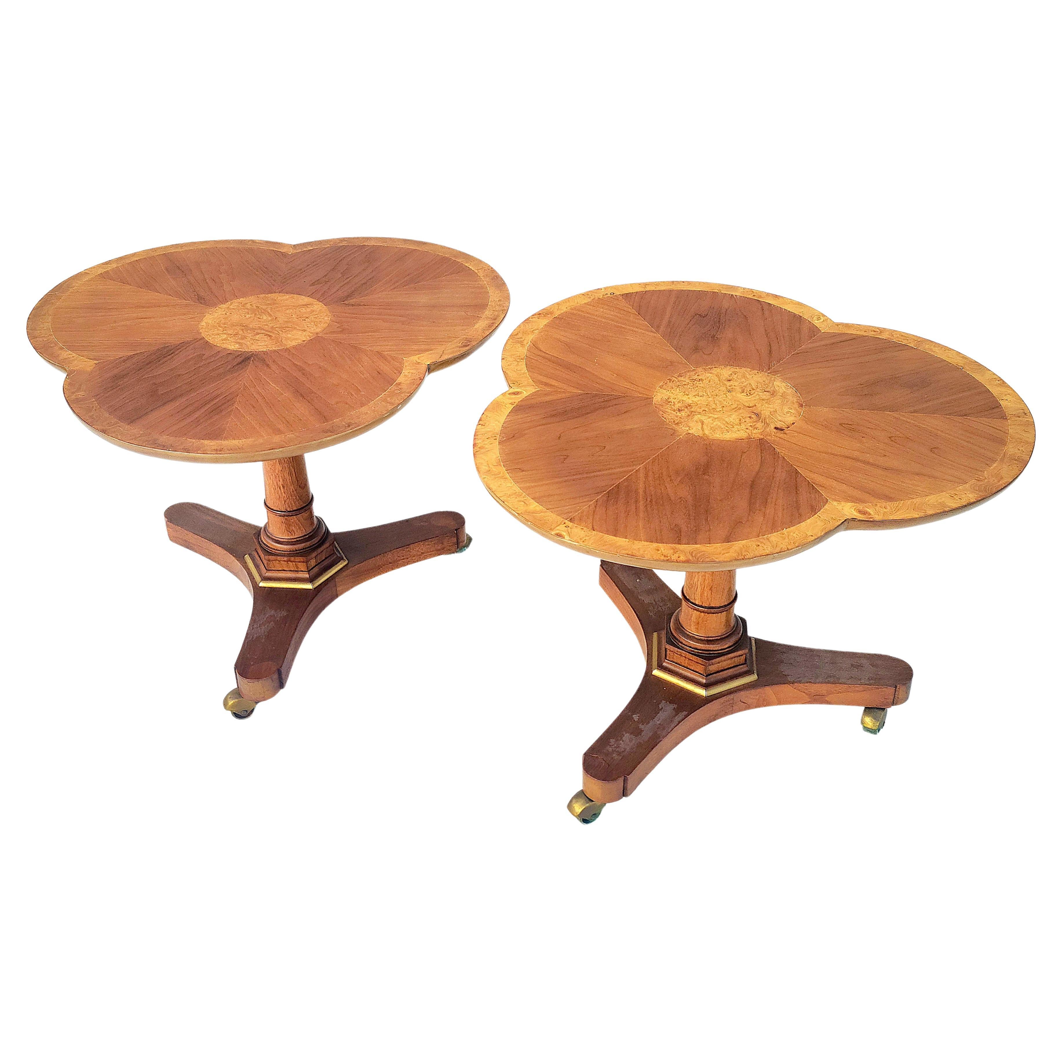 Pair Pansy Flower Gueridon Tables Walnut & Burl in the Style of Baker Furniture For Sale 5
