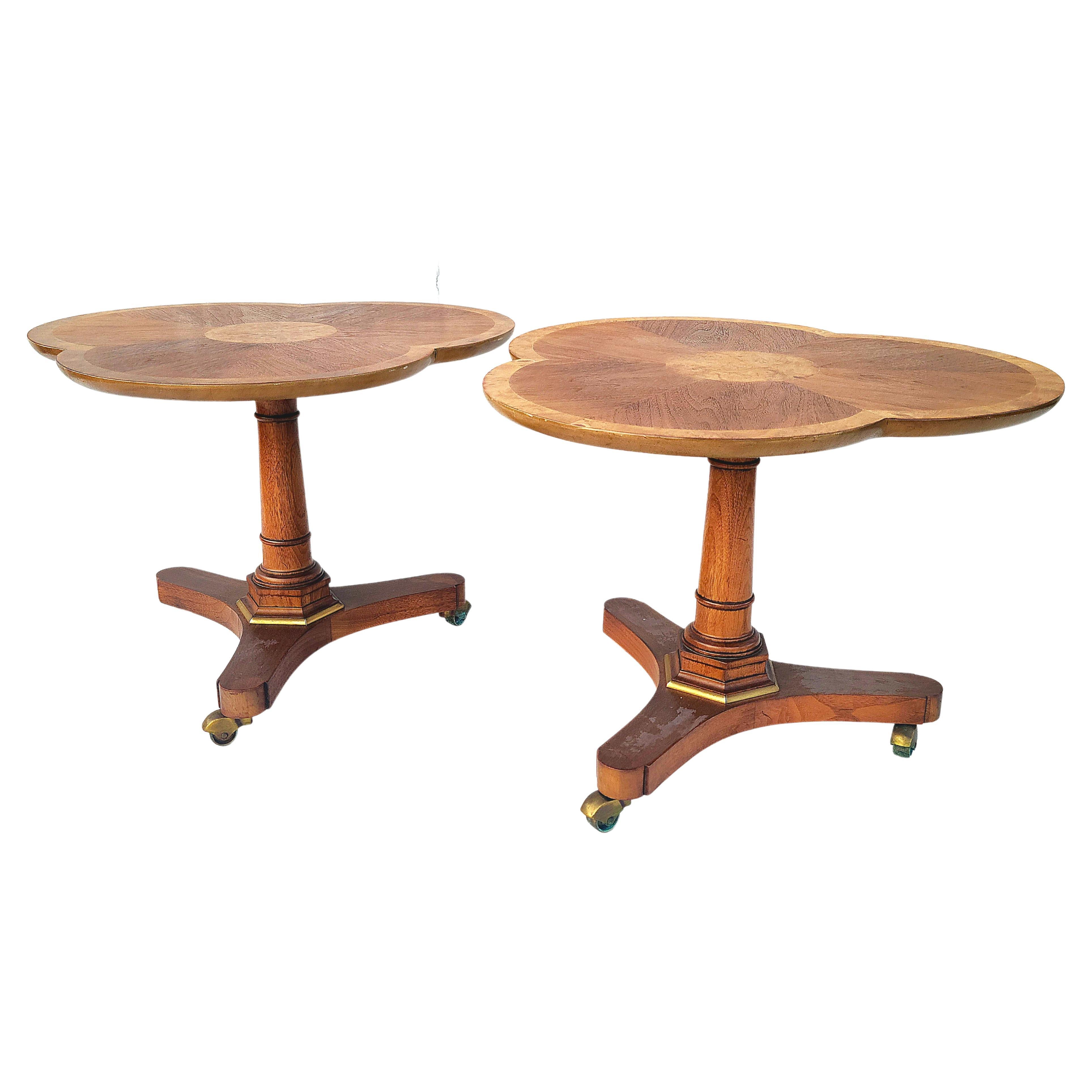 Pair Pansy Flower Gueridon Tables Walnut & Burl in the Style of Baker Furniture For Sale 6