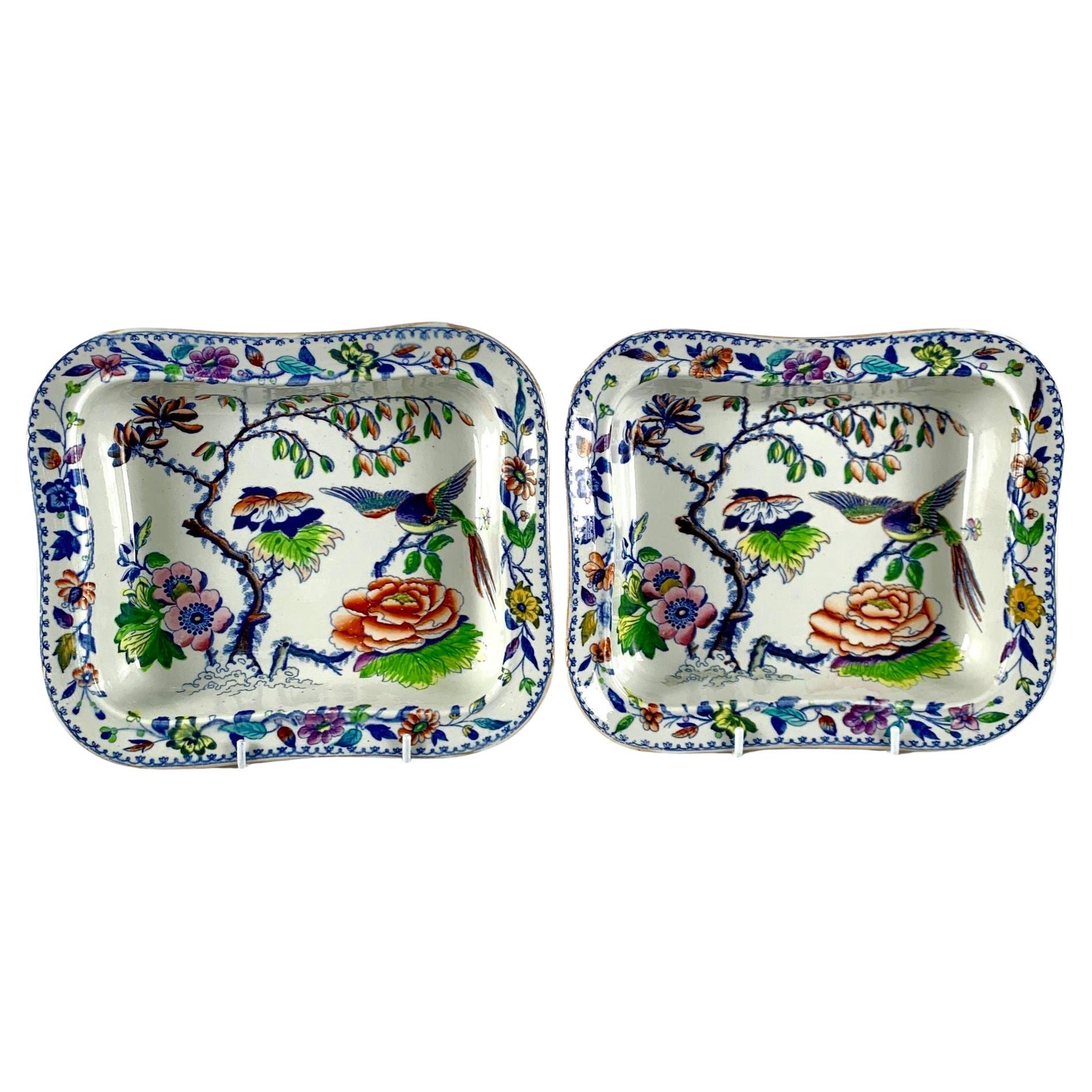 Pair Flying Bird Pattern Rectangular Dishes For Sale