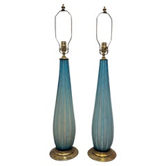 Pair Fo Blue Murano Table Lamps