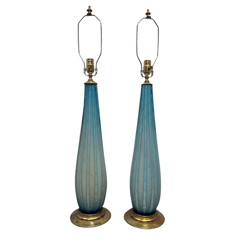 Pair Fo Blue Murano Table Lamps For Sale at 1stDibs