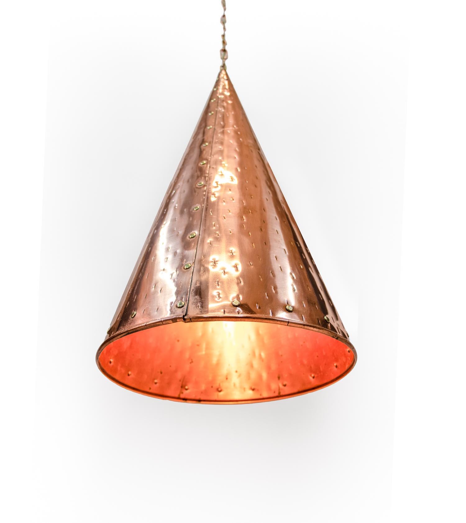 Pair of Danish Hammered Copper Cone Pendant Lamps by E.S Horn Aalestrup, 1950s For Sale 1
