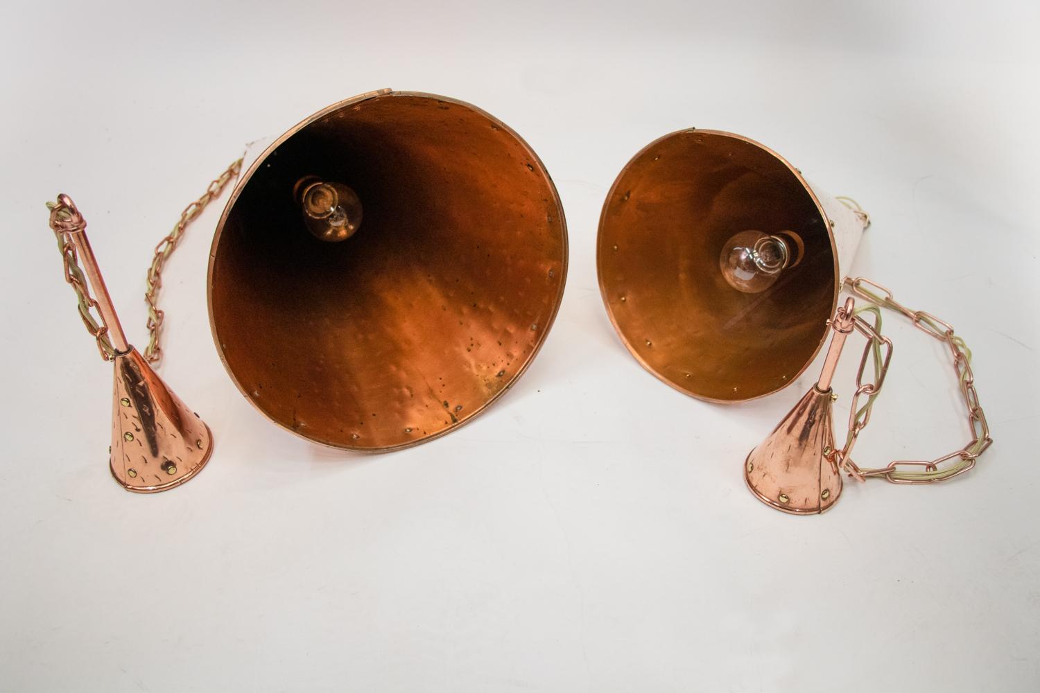 Pair of Danish Hammered Copper Cone Pendant Lamps by E.S Horn Aalestrup, 1950s For Sale 3