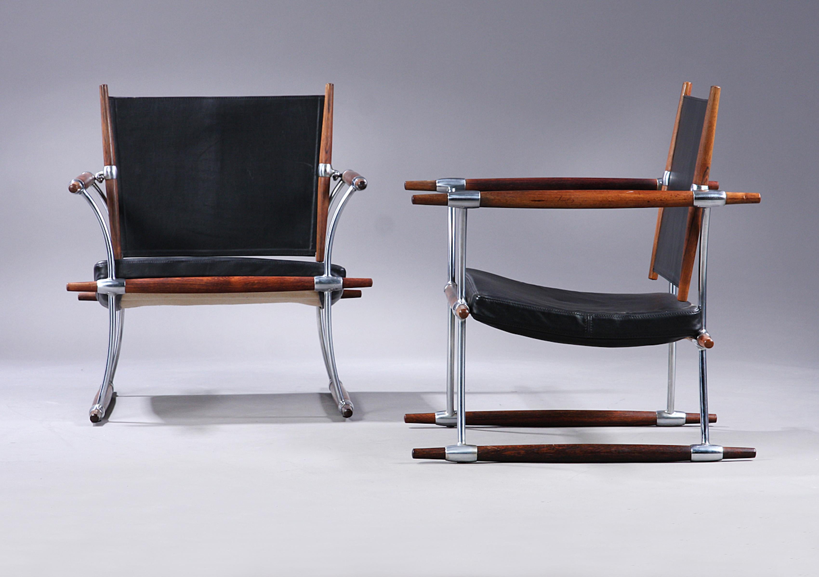 Danish Pair Fo Jens Quistgaard Conical-Stick Rosewood and Black Leather Chairs For Sale