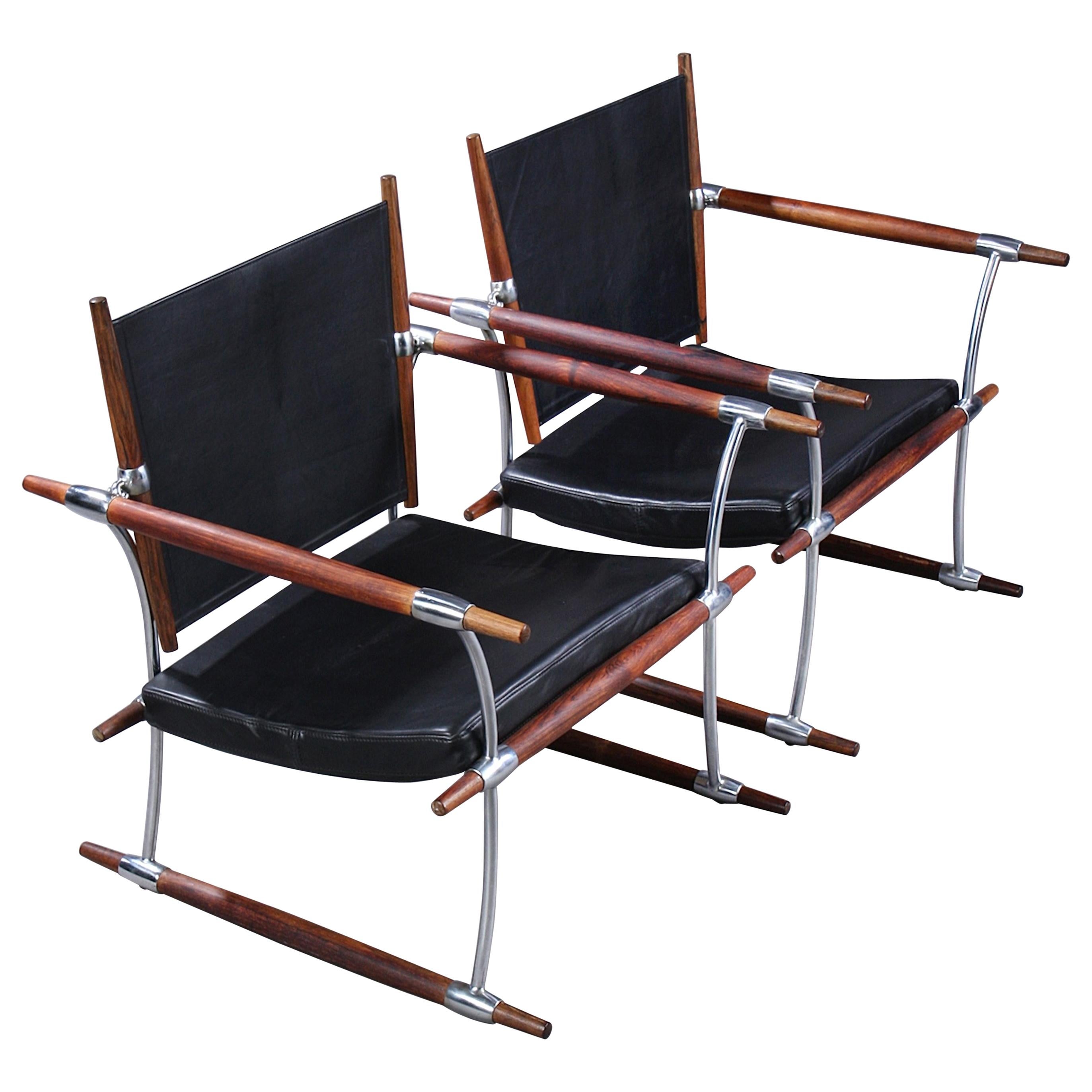 Pair Fo Jens Quistgaard Conical-Stick Rosewood and Black Leather Chairs