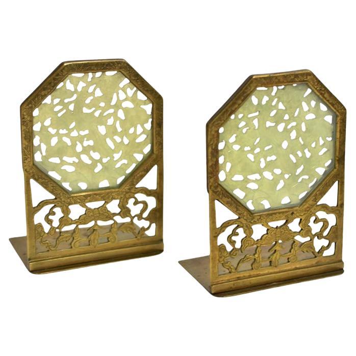 Pair Foldable Chinse Antique Jade Bookends