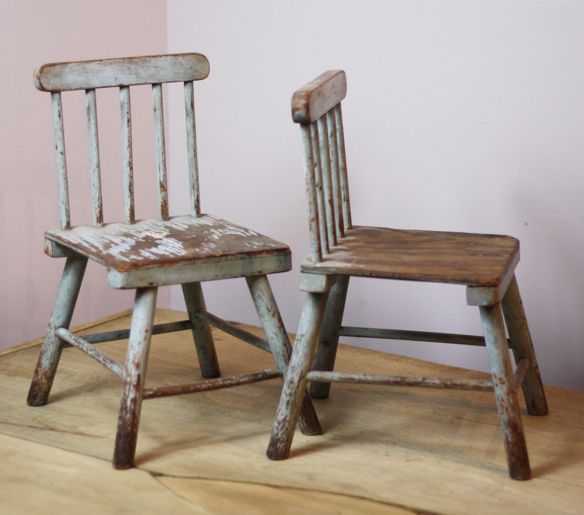 British Pair of English wooden Folk Art Chairs For Sale