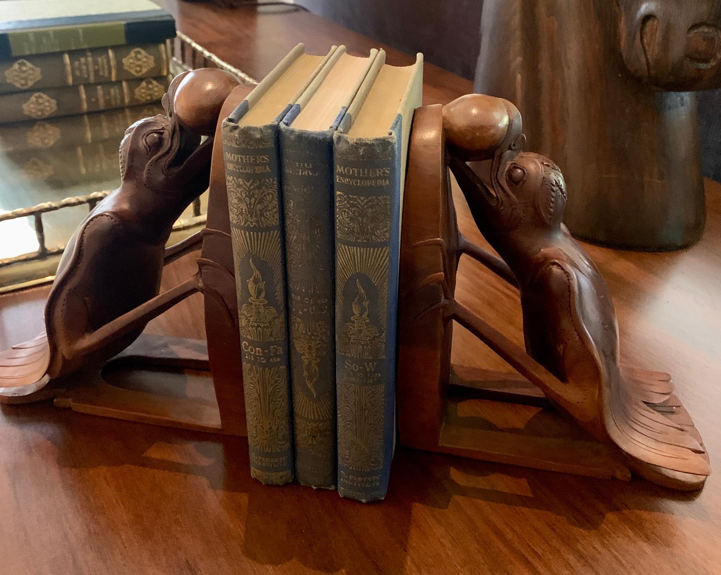 Pair of Folk Art Hand Carved Bird Bookends 3