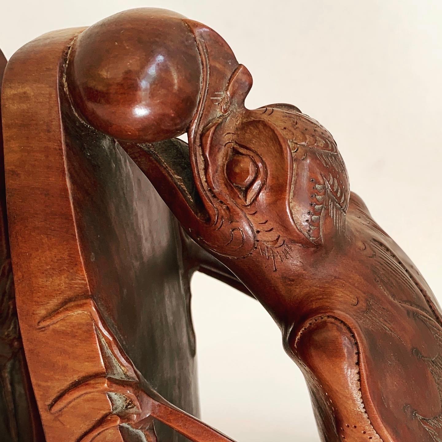 American Pair of Folk Art Hand Carved Bird Bookends