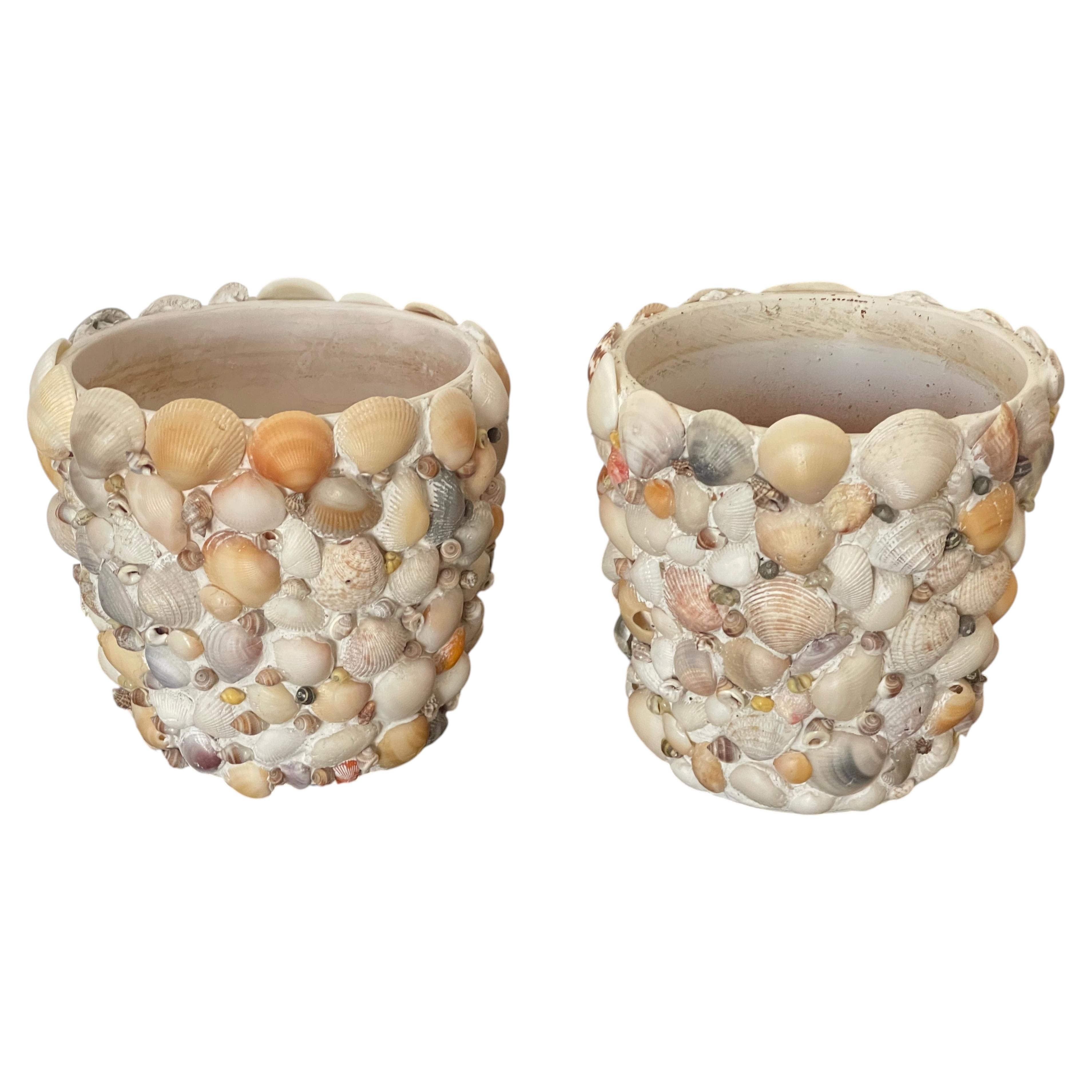 Vintage Coastal Shell Encrusted Candlesticks - a Pair For Sale at 1stDibs
