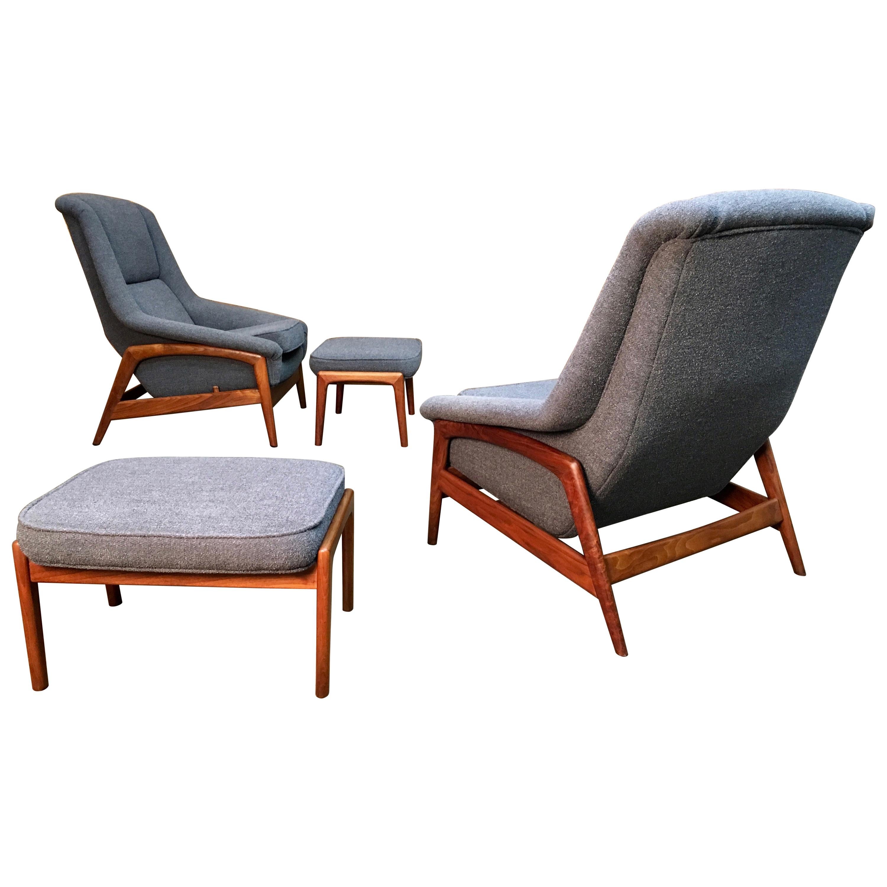 Pair of Folke Ohlsson for DUX "Profil" Lounge Chair with Ottoman