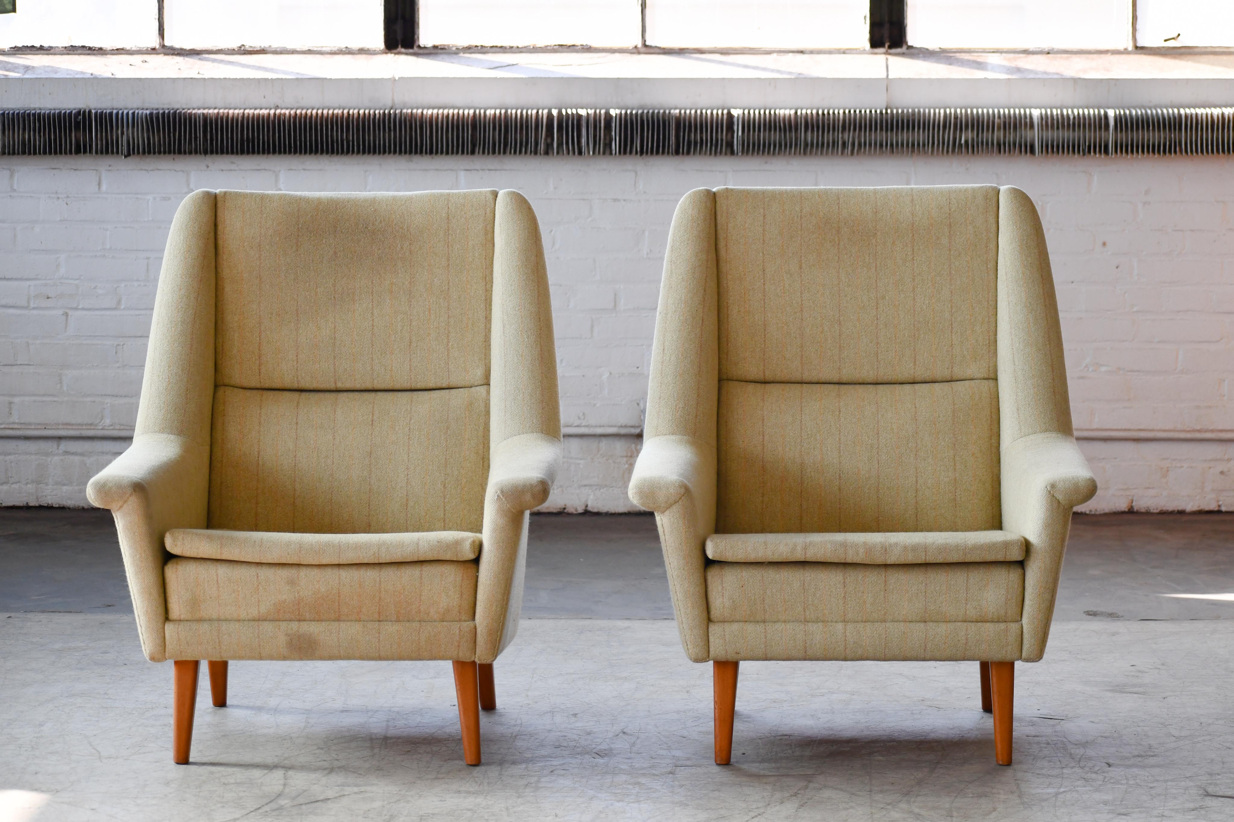 Mid-Century Modern Pair of Folke Ohlsson Lounge Chairs for Fritz Hansen Danish Midcentury