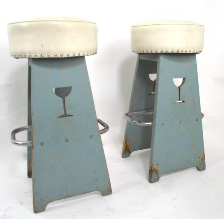 Upholstery Pair of Folky Art Deco Stools