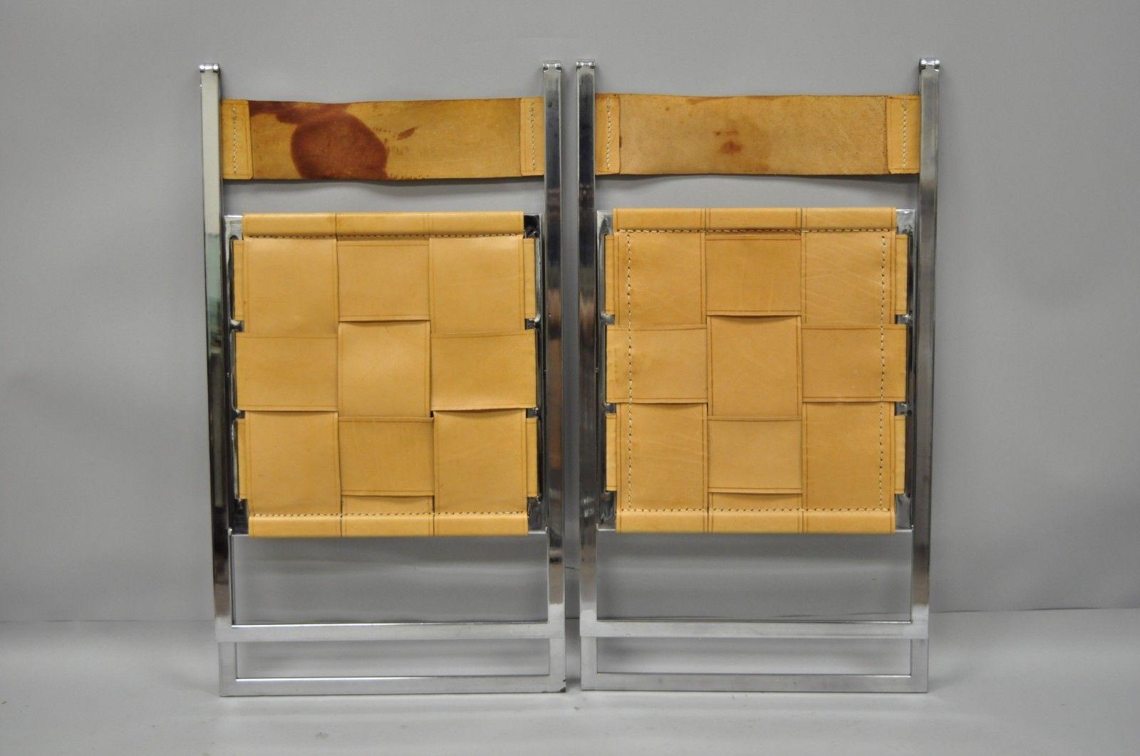 Pair Fontoni & Geraci Elios Folding Chairs Italian Modern Chrome and Leather B For Sale 3