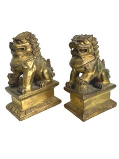 Paire de statues en bronze Foo Dog Presse-papier, Asie Vintage