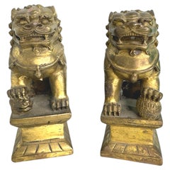 Paire de statues en bronze Foo Dog Presse-papier, Asie Vintage