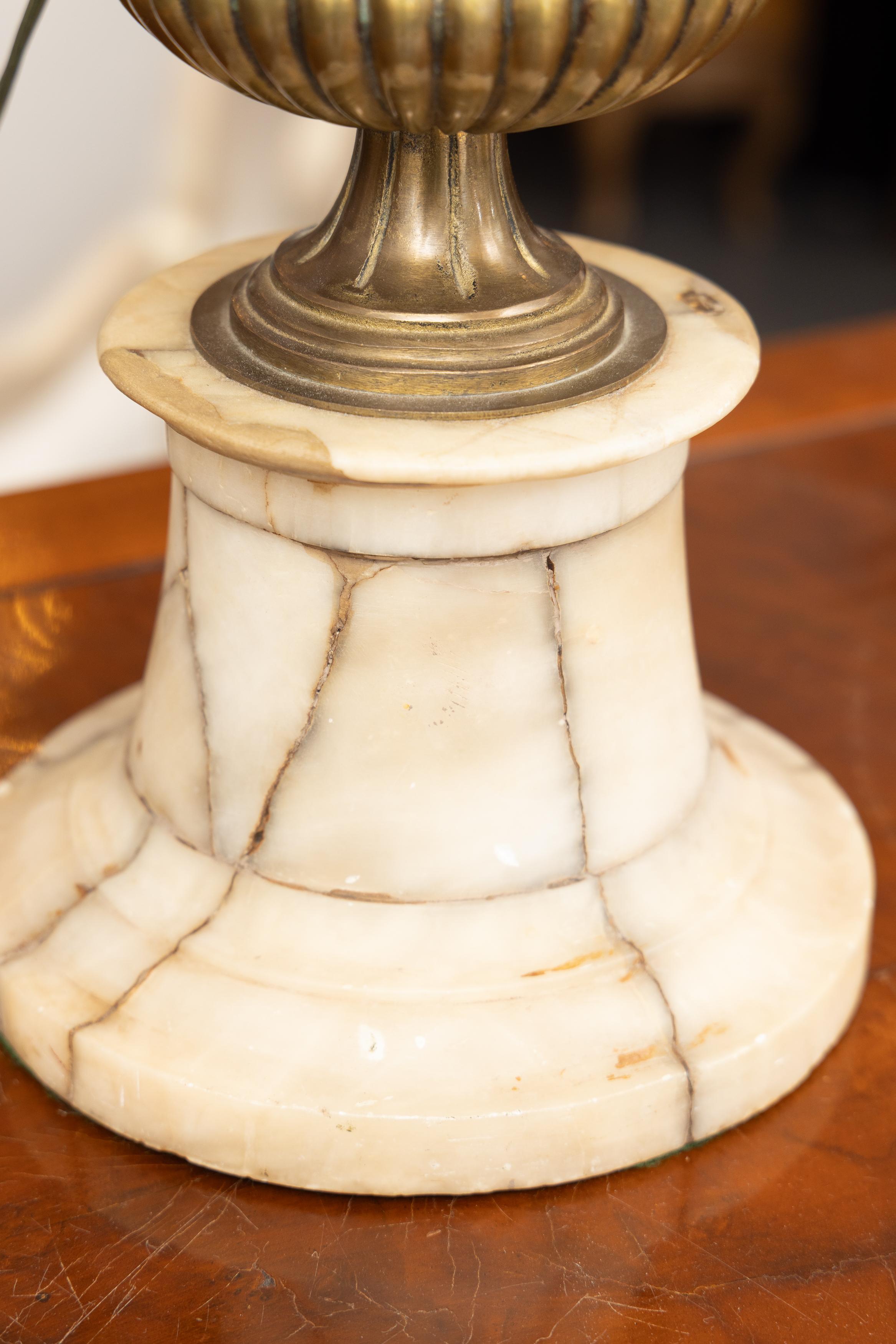 French Pair of 19th Century Bronzed Metal Urns With Marble Bases, electrified For Sale