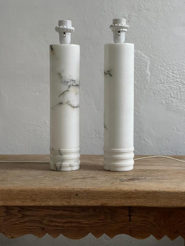 Pair of Swedish Modern 1960s Table Lamps in Solid Marble from Bergboms Sweden  In Good Condition For Sale In København K, 84