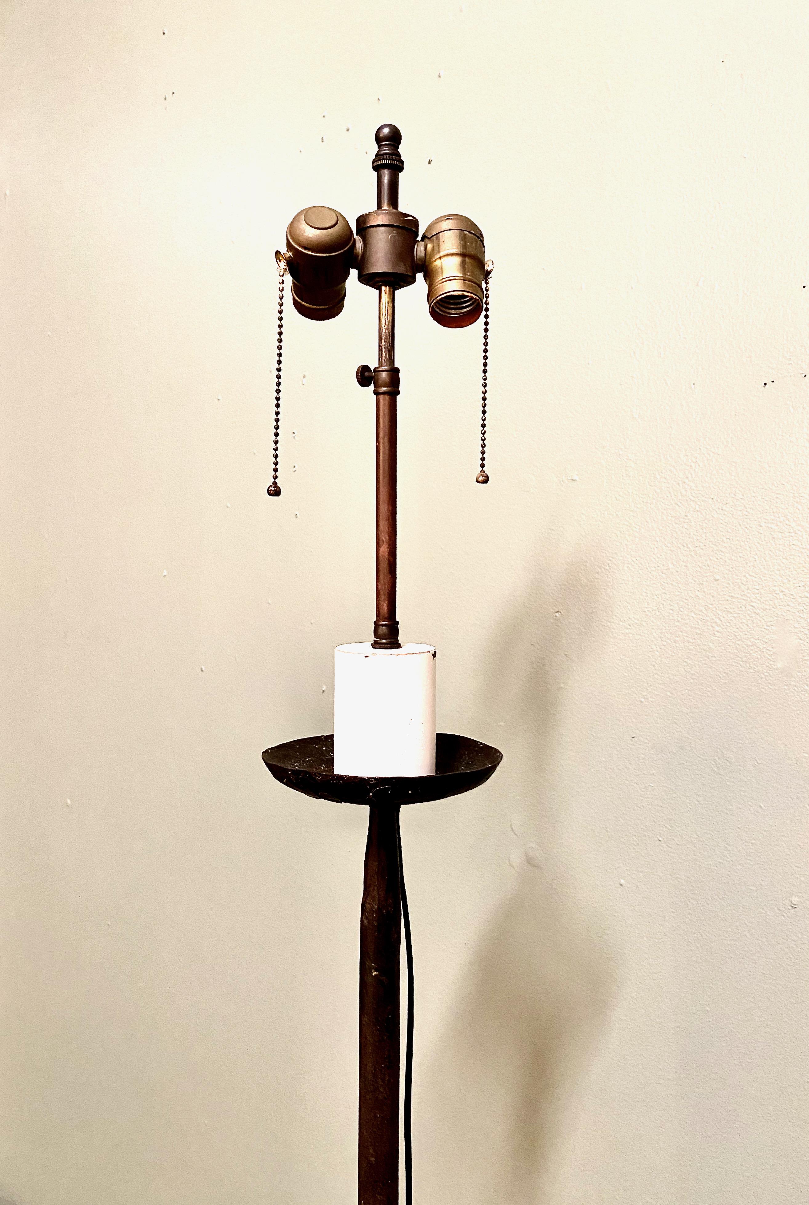 French Pair Forged Iron Floor Lamps, Mid-20th Century Style of Giacometti