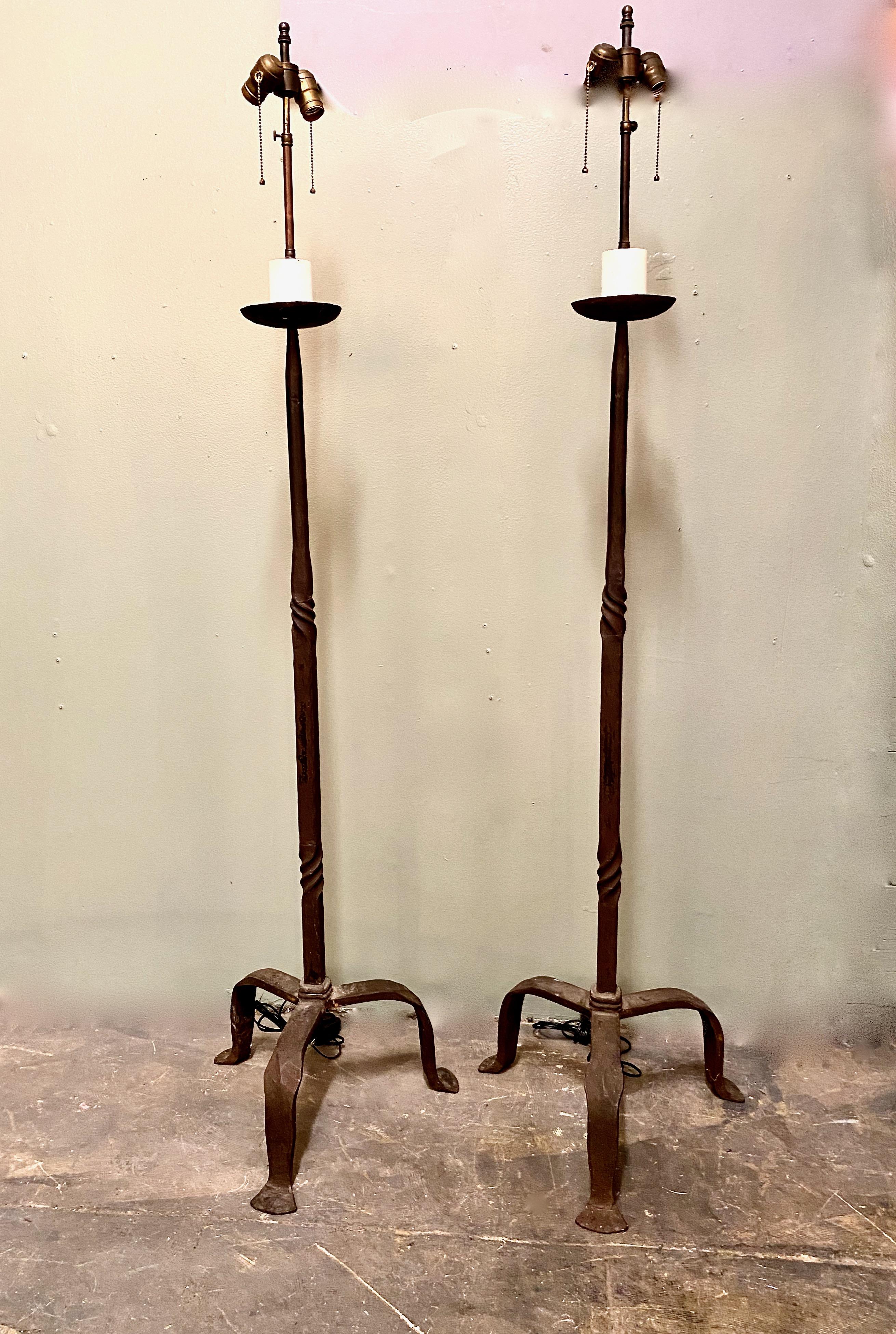 Pair Forged Iron Floor Lamps, Mid-20th Century Style of Giacometti 2