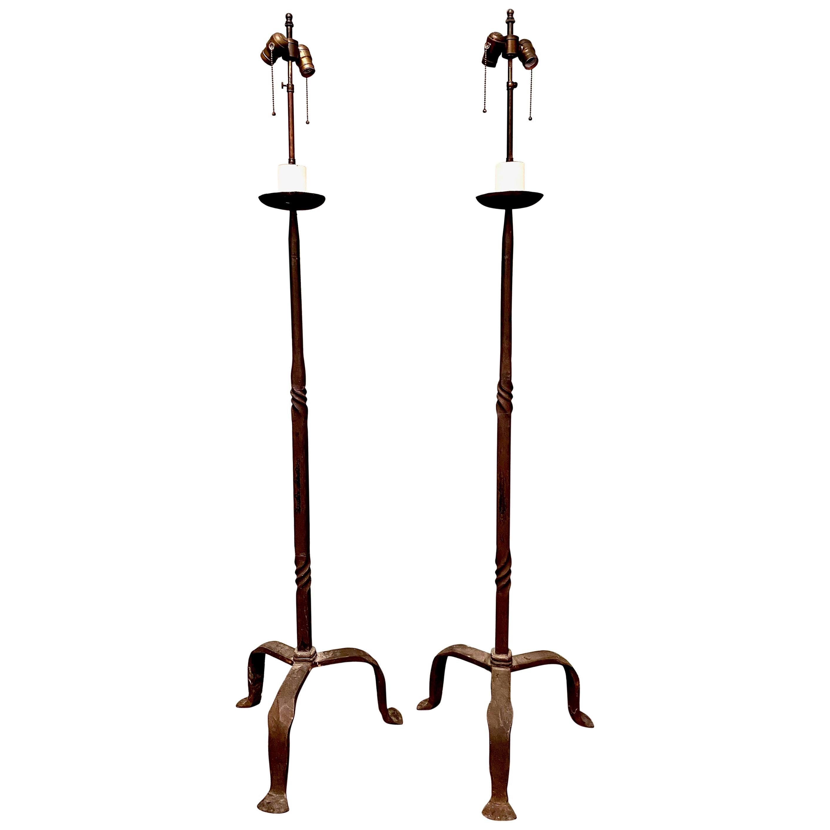 Pair Forged Iron Floor Lamps, Mid-20th Century Style of Giacometti