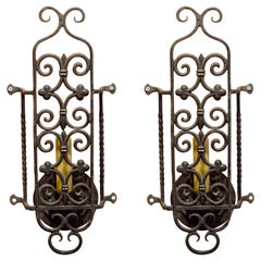 Pair Forged Iron Spanish Colonial Sconces