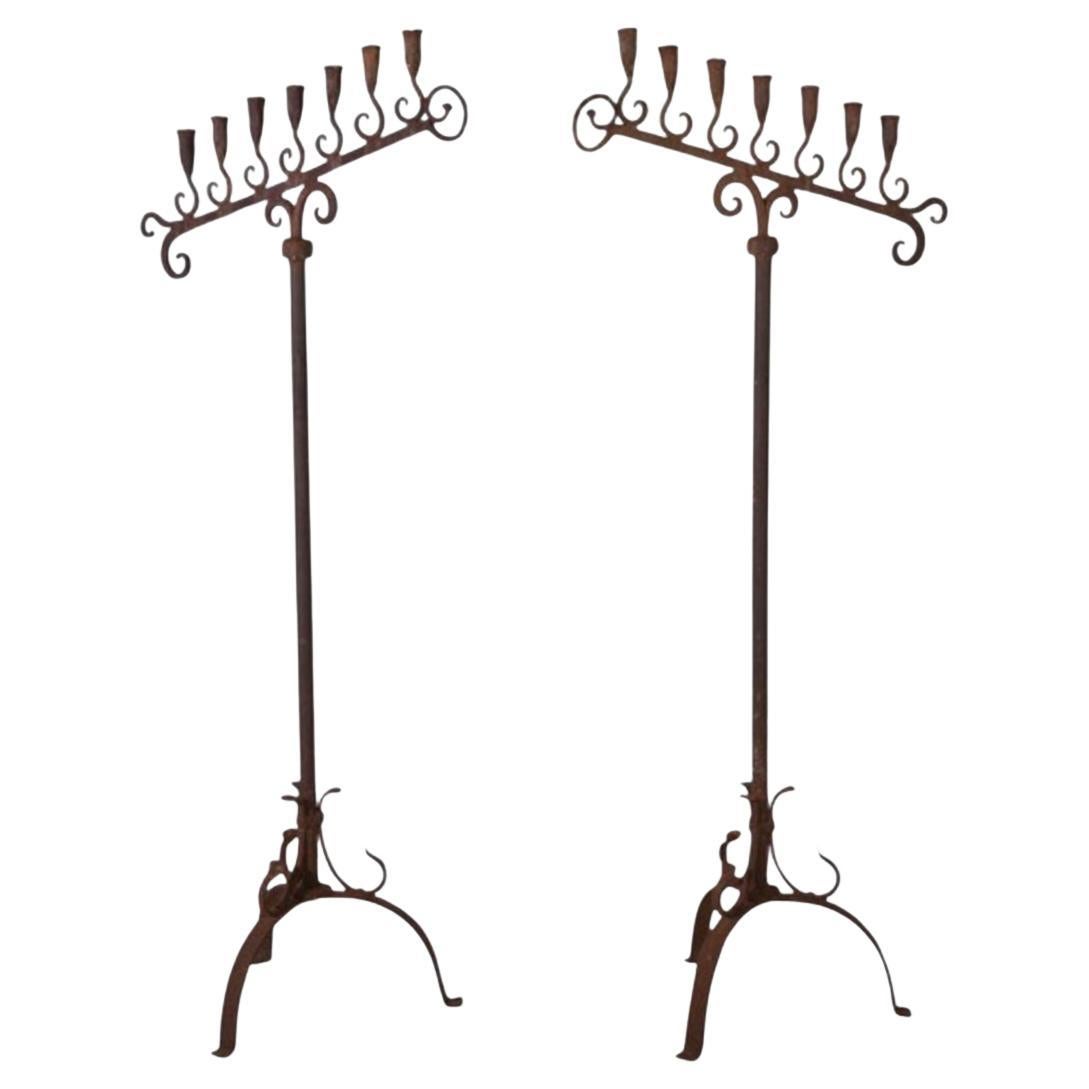 Pair Forged Iron Torcheres