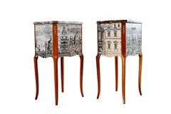 Pair Fornasetti Design Nightstands with Marble Top