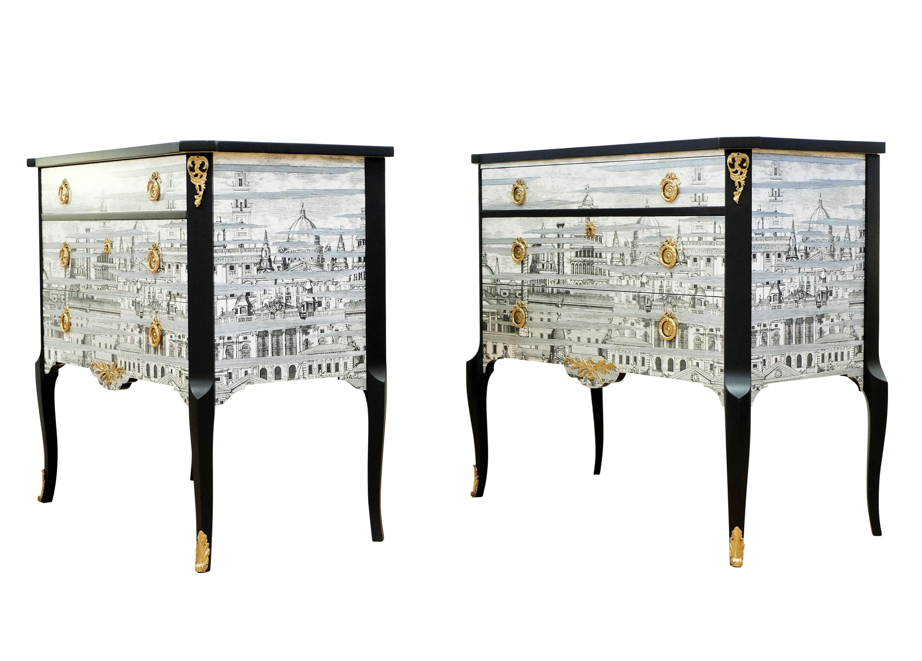 Pair Fornasetti Design Nightstands with Marble Top In Good Condition For Sale In Crowthorne, Surrey