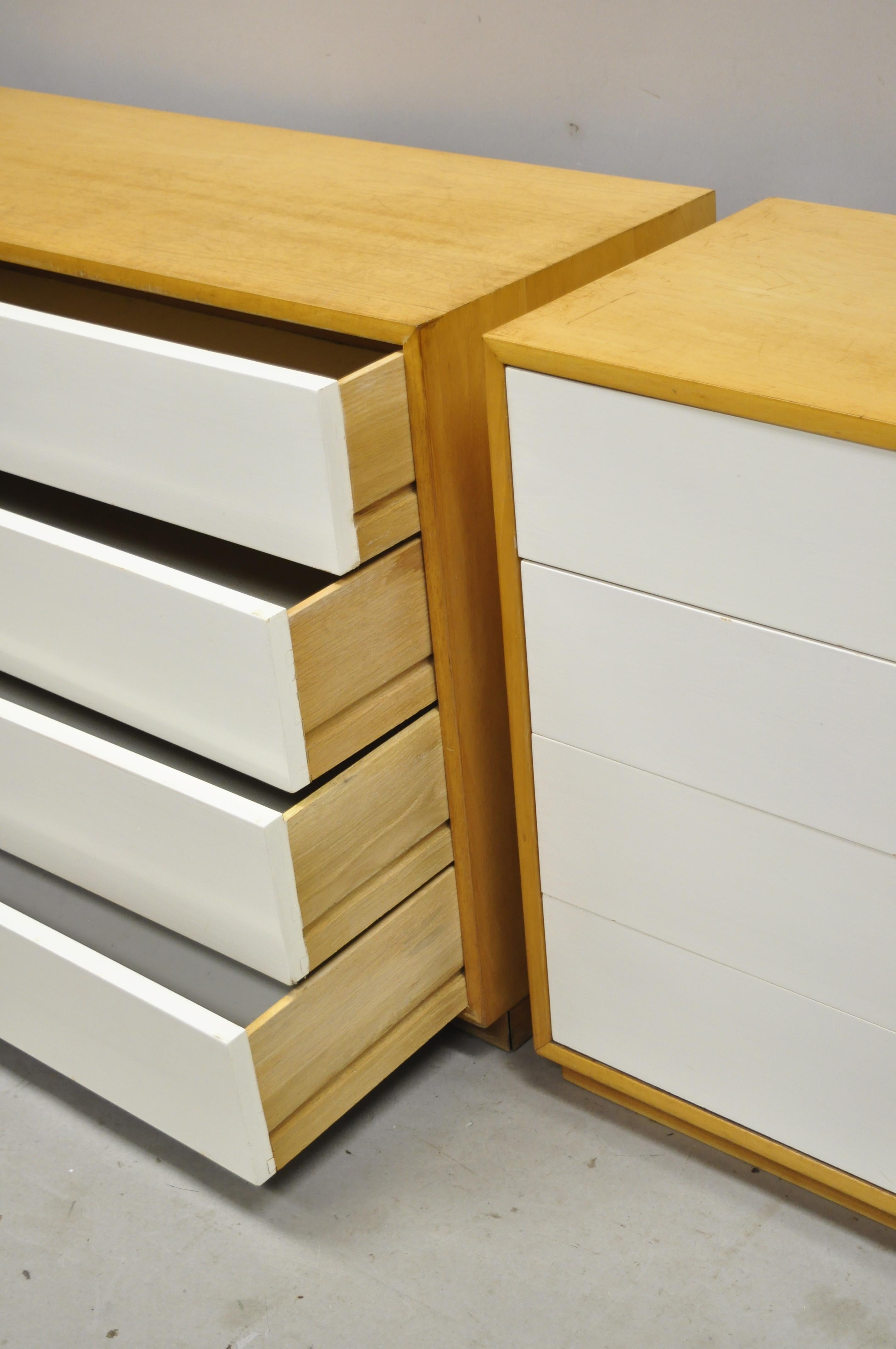 Founders Jack Cartwright White Mid-Century Modern Birch Wood Chest Dressers Pair 5