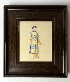 Pair Framed 19th Century Chinese School Portrait Paintings Court Figures