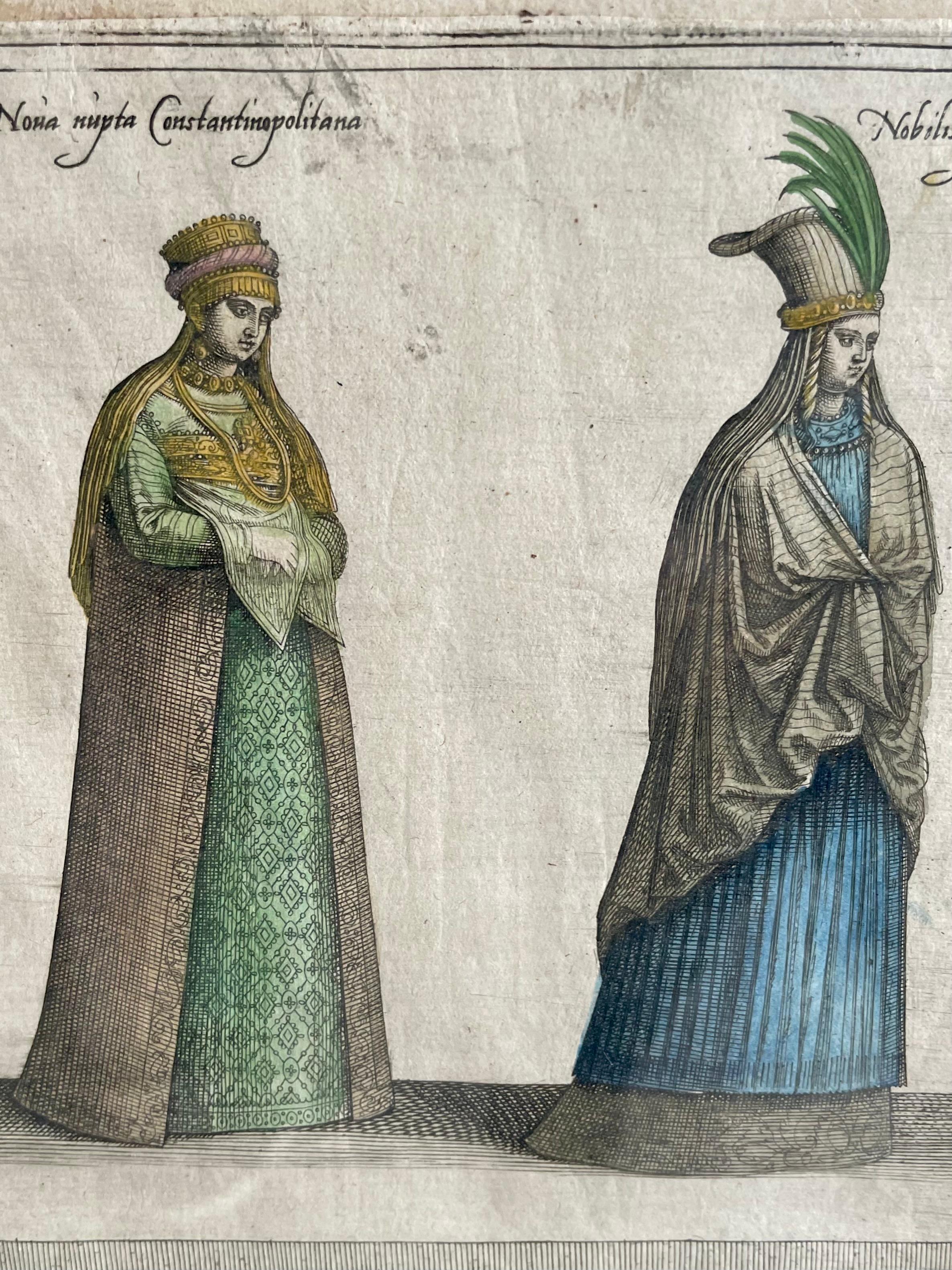 Coppia di incisioni antiche incorniciate di personaggi ottomani in vendita 3