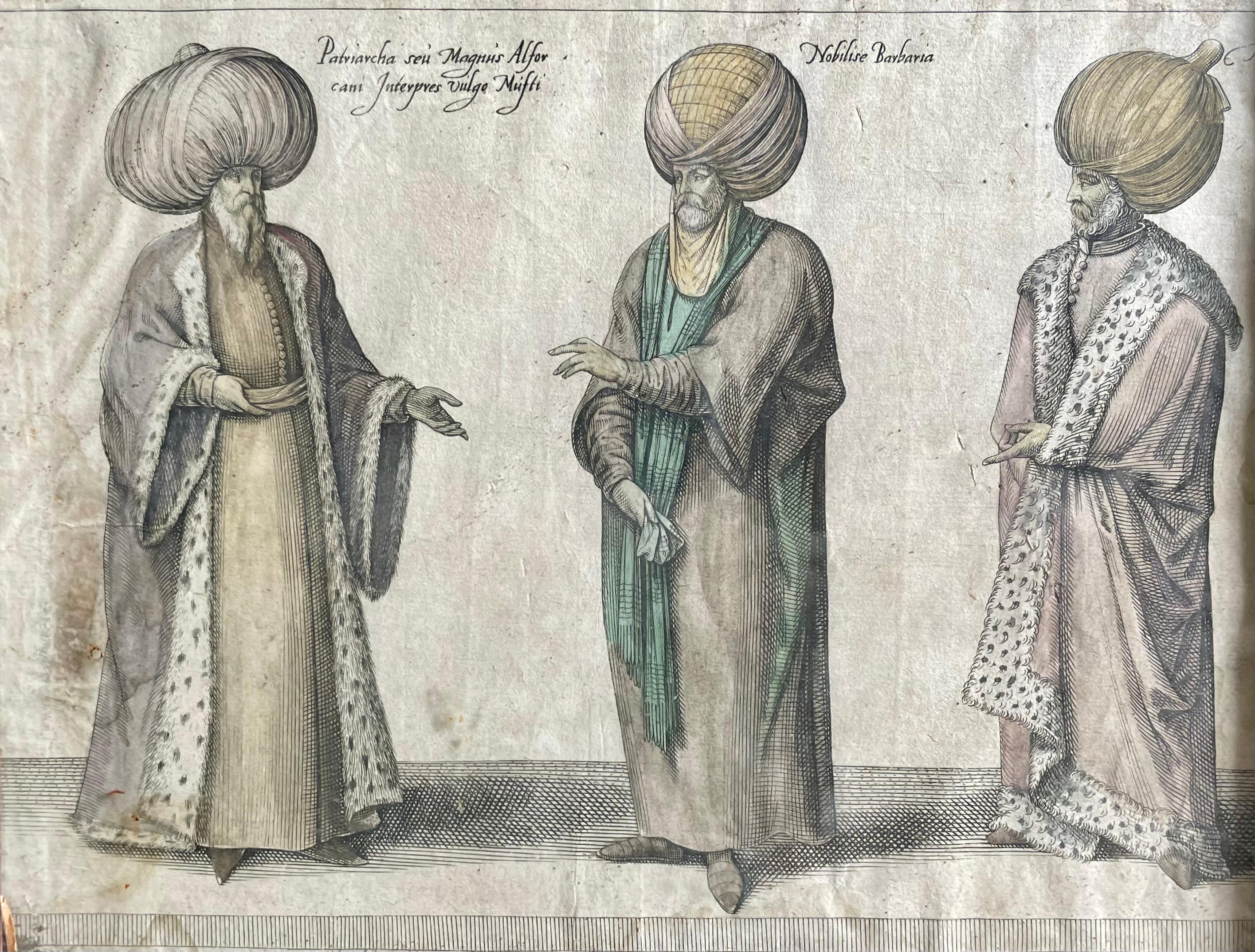 Coppia di incisioni antiche incorniciate di personaggi ottomani in vendita 6
