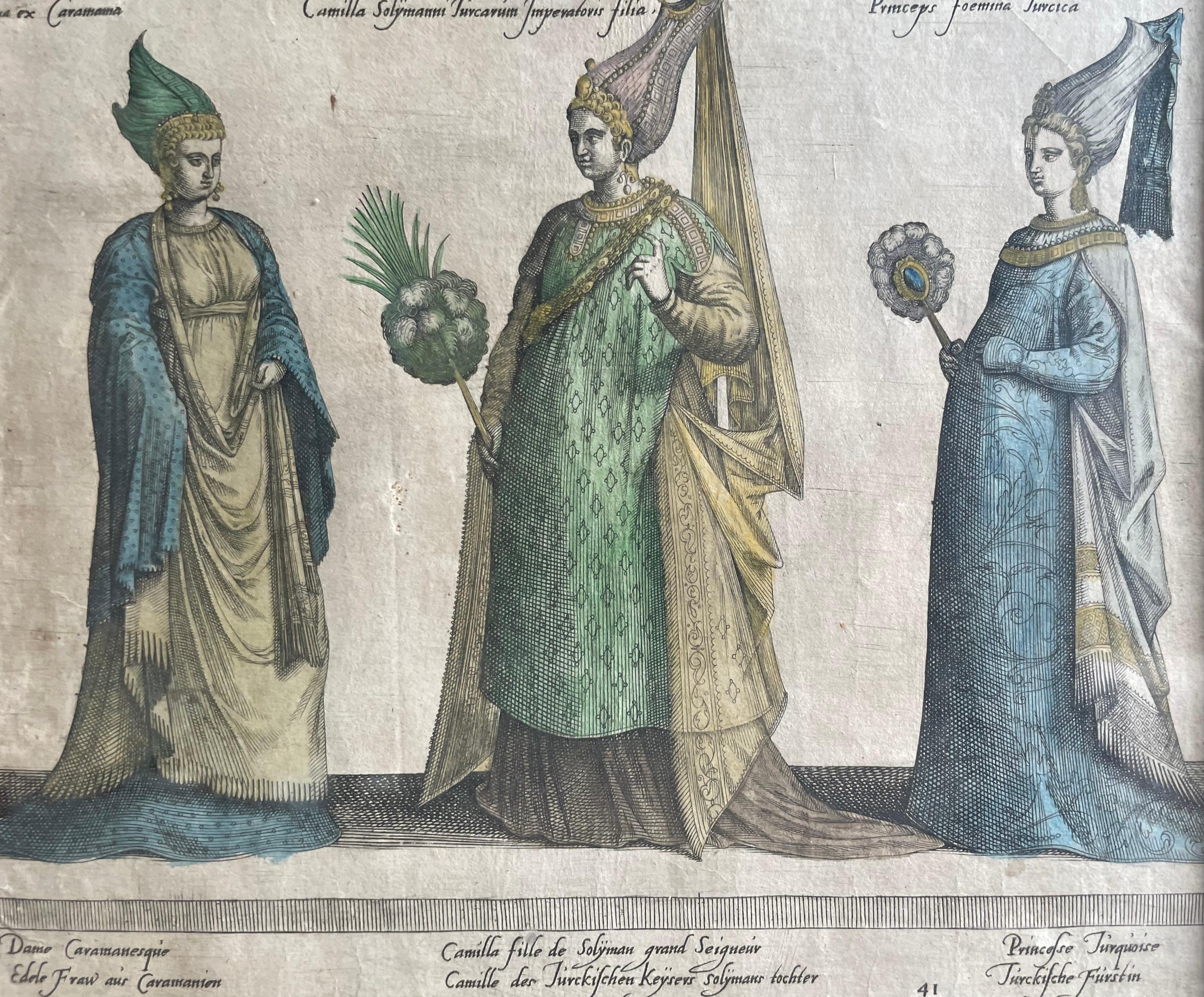 Coppia di incisioni antiche incorniciate di personaggi ottomani in vendita 1
