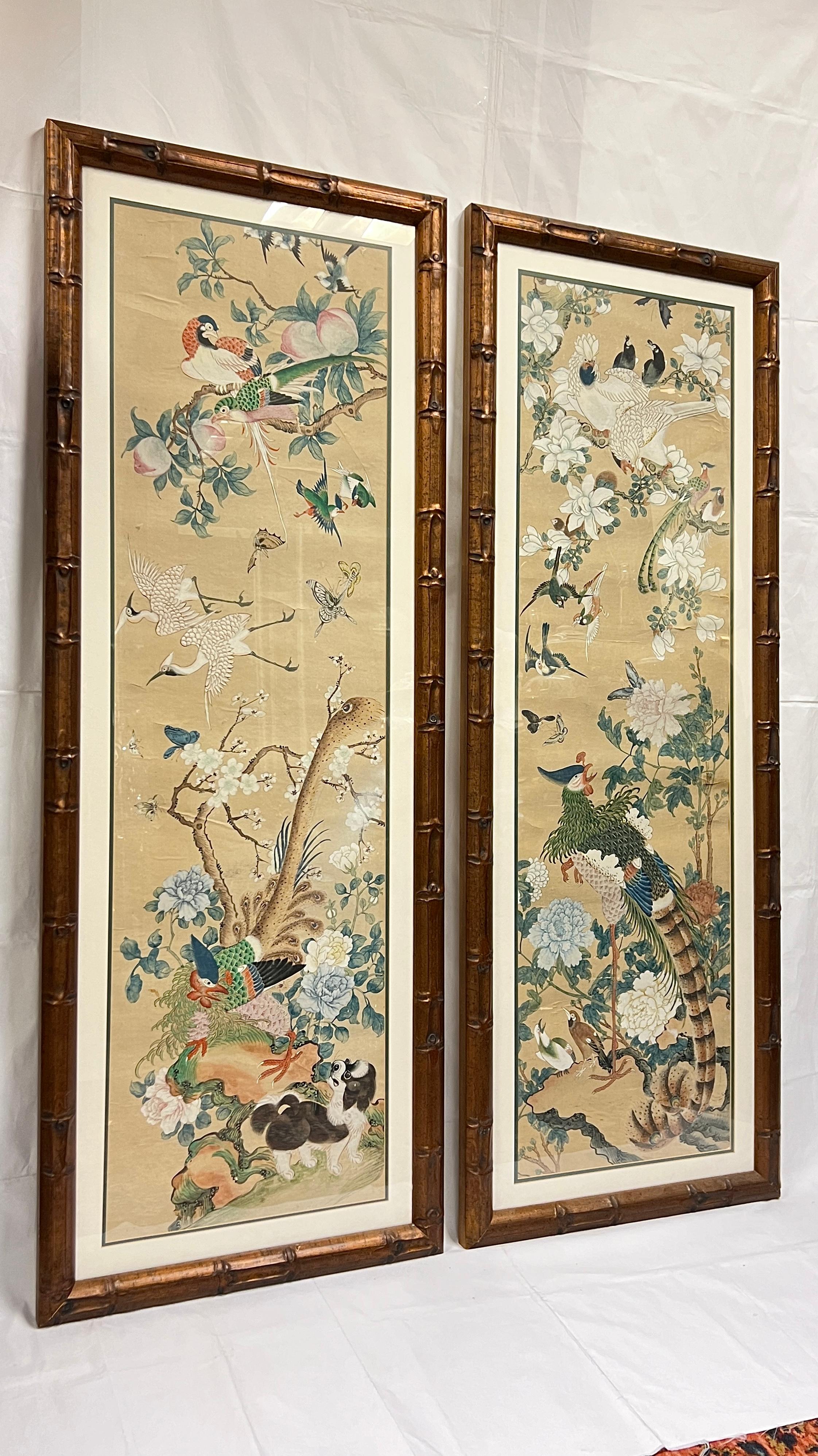 Pair Framed Chinese Watercolor Scrolls For Sale 3