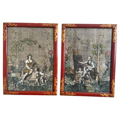 Paar gerahmte Seiden-Nadelarbeiten