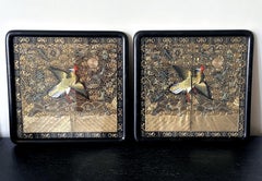 Pair Framed Superb Chinese Qing Dynasty Embroidered Peacock Third Rank Badge