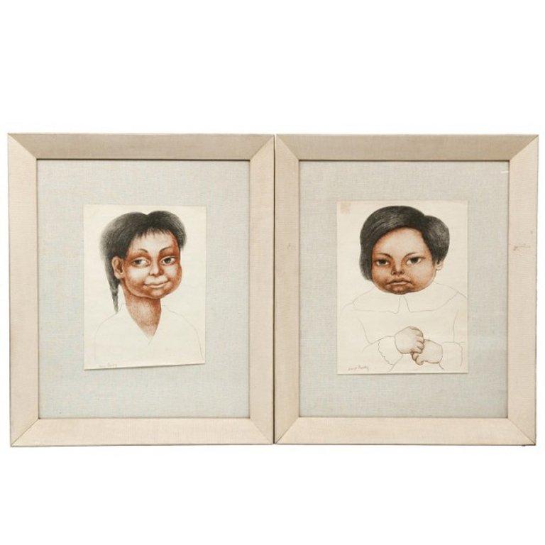 Pair framed vintage print of drawings by Diego Rivera