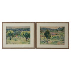 Gerahmte Aquarell-Landschaftsgemälde, Provence, Frankreich, 1920er Jahre, Paar