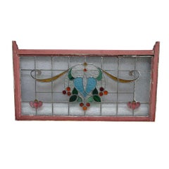 Pair Frank Lloyd Wright Style Arts & Crafts Leaded Stained Glass Windows c1920
