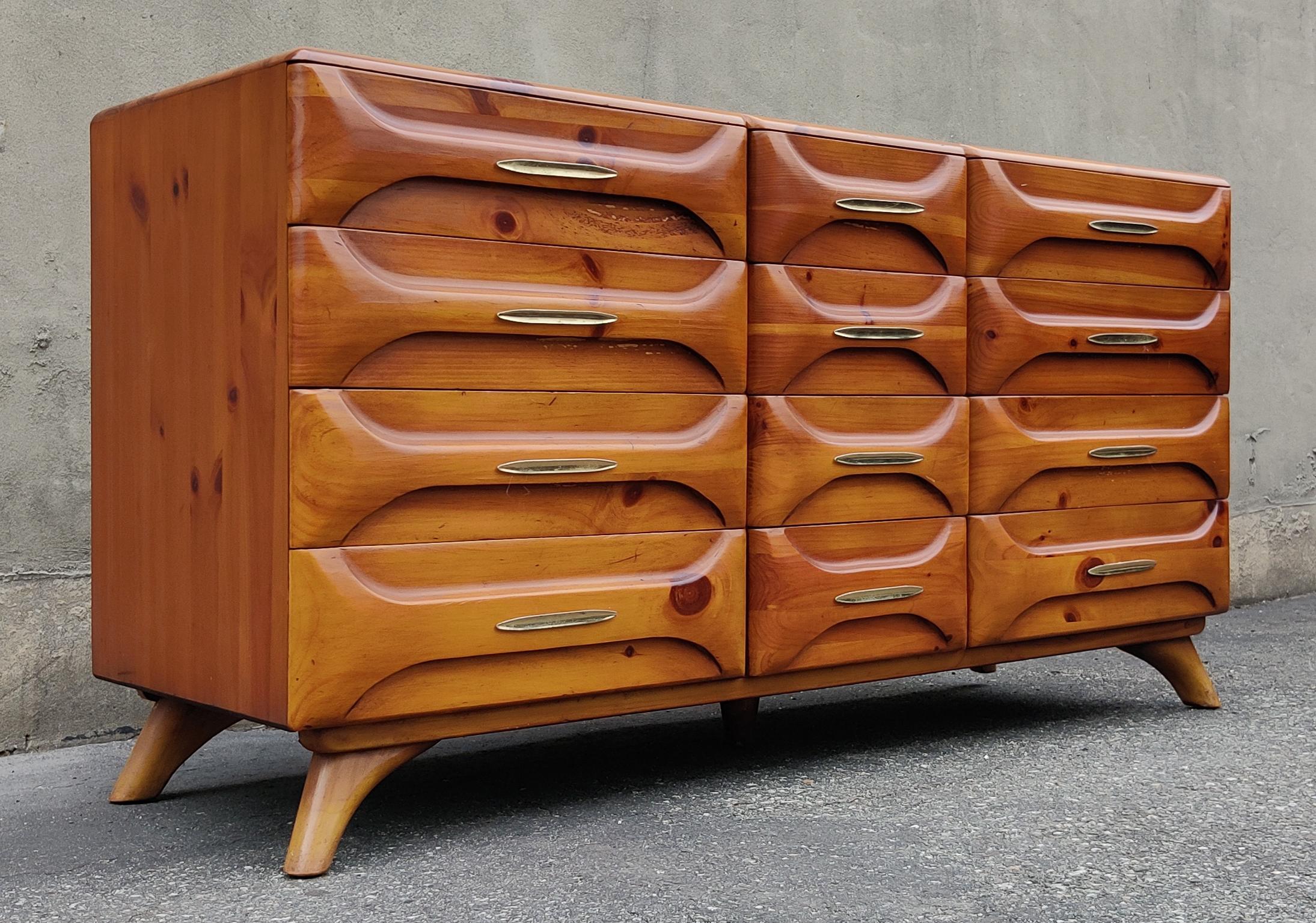Franklin Shockey Sculptured Pine 6 Drawer Tall Dresser Mid-Century Modern 1970s 6