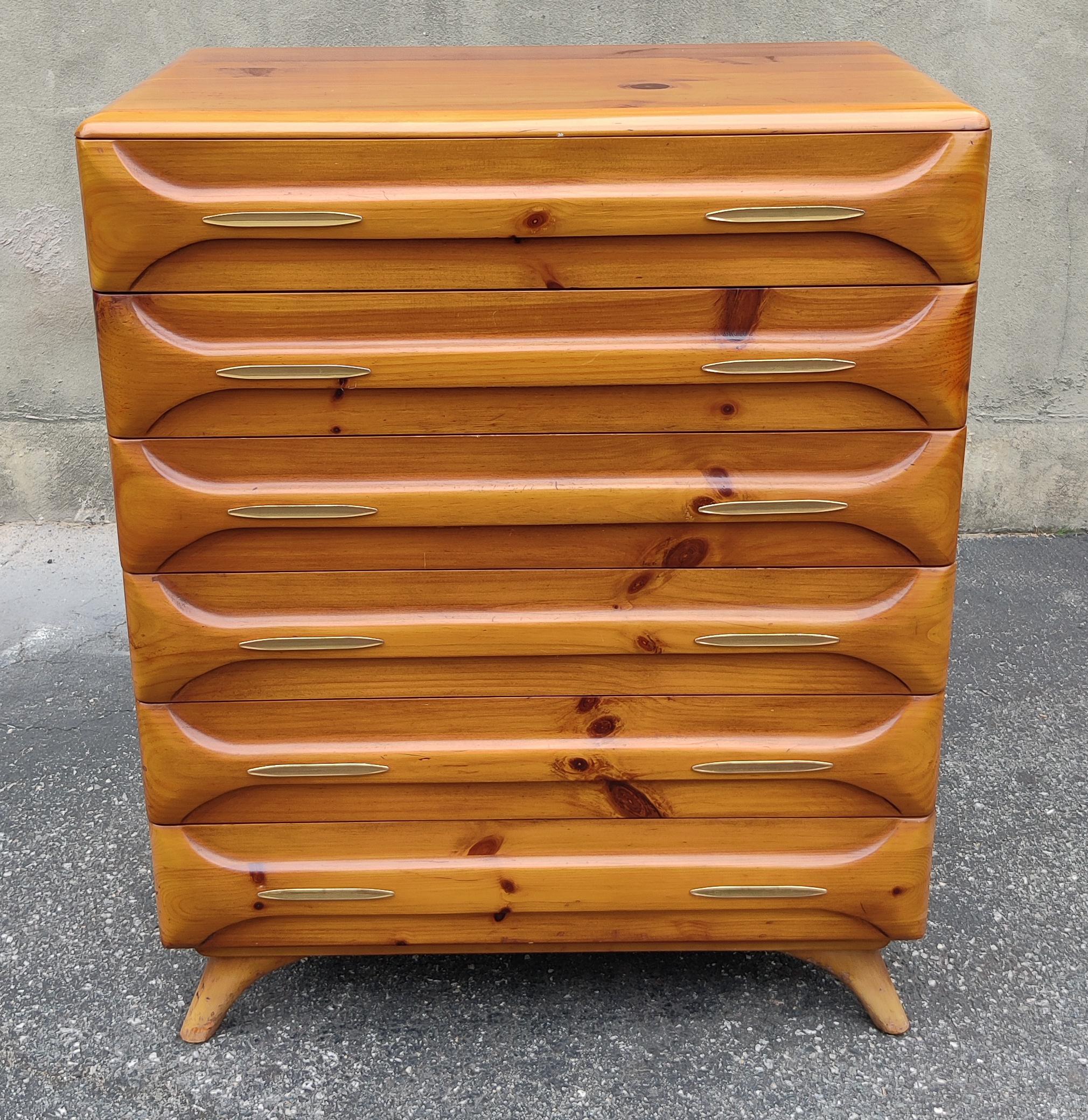 American Franklin Shockey Sculptured Pine 6 Drawer Tall Dresser Mid-Century Modern 1970s