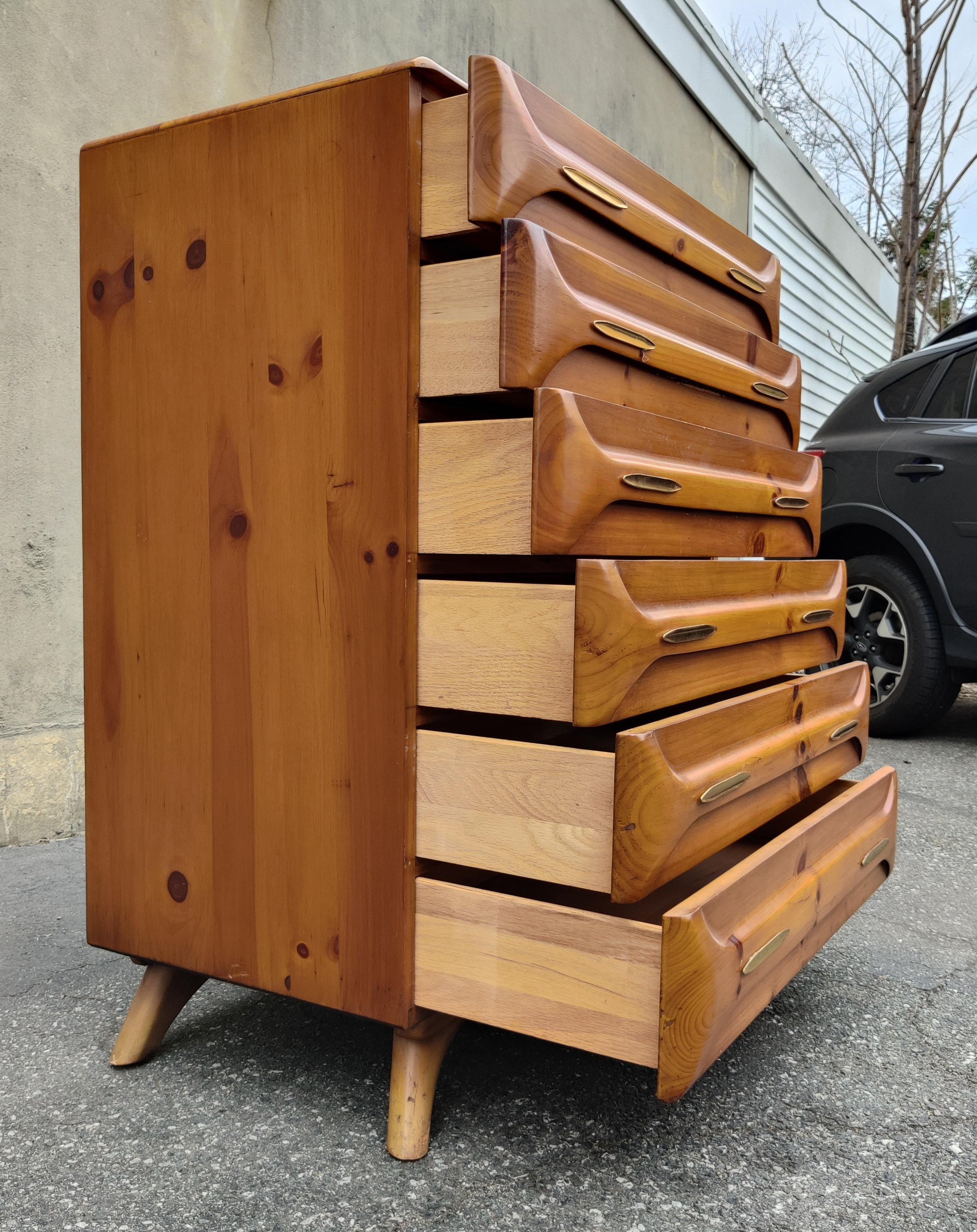 Late 20th Century Franklin Shockey Sculptured Pine 6 Drawer Tall Dresser Mid-Century Modern 1970s
